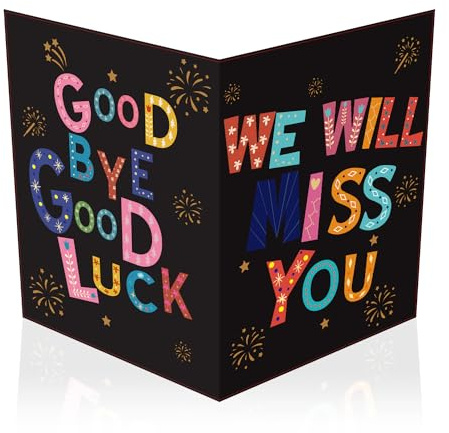 NQEUEPN Tarjeta de Despedida, 28x44cm Grande Buena Suerte Tarjeta de Firma con Sobre Divertida Felicitaciones por Nuevo Trabajo Te Extrañaremos Tarjeta de Adiós para Colegas Hombres Mujeres