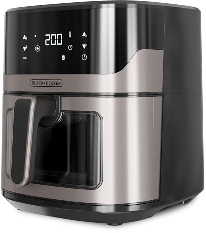 BLACK+DECKER BXAF6500E - 1600W, Heißluftfritteuse, 6,5L, Bis zu 1300g Pommes frites, Sichtfenster im Frittierkorb, Temperatur von 80 bis 220ºC, 8 Programme