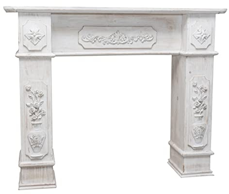 Biscottini Chimenea Falsa Shabby 114 x 102 x 20 cm | Chimenea Falsa Decorativa con Acabado Envejecido | Marco de Chimenea Shabby de Madera