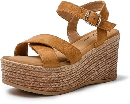 JOMIX Sandali Donna Estive Ciabatte Ragazze Zeppa da Mare Spiaggia Casual a fasce Incrociate con Fibbia SD9104 (Marrone,39)