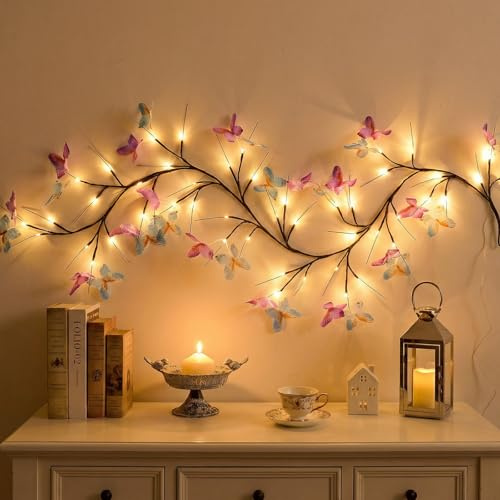 XINXIANLIAN Willow Vine Light with Butterfly 48LED 5.9FT Enchanted Wall Decoration Vine Lights 8 Light Modes for Indoor Home Wall Decoration(Warm White)