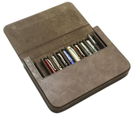 SOLYUJ 12 Slots Leder-Füllfederhalter-Organizer, handgefertigtes Federmäppchen, Vintage-Stil, Crazy Horse-Druck, Leder-Stift-Schutzhülle, Stiftaufbewahrung, Geschenk-Box (braun)