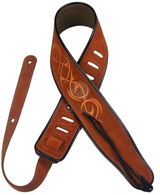 CEMELI Breiter 55 mm brauner Jacquard-Gitarrengurt aus echtem Leder Akustikgitarren-Schultergurt für E-Gitarren Länge verstellbar: 90–135 cm