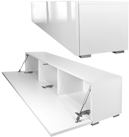 Milionmeblicom Fernsehtisch Fernsehschrank TV Verdeckter Griff mit Soft-Close Lowboard Hängeschrank- Hängend Oder Stehend für Wohnzimmer -Matt Weiß/Hochglanz Weiß 30x135x30 HxBxT
