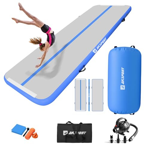 AKSPORT Airtrack mit Air Roll Aufblasbar Gymnastikmatte Turnmatte Air Tracking Matte 3m mit rolle mit Luftpumpe für Hause/Yoga/Cheerleading/Tumbling/Rückwärtsbeugen