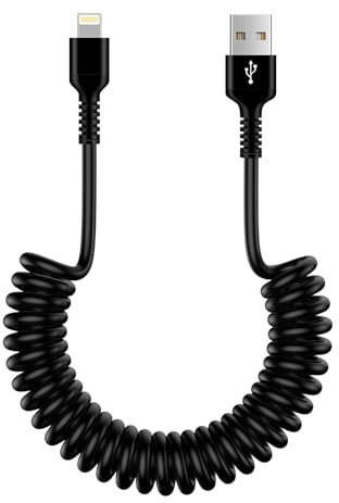 Coiled USB A to Lightning Cable for Car, [MFi Certified] 6FT/1.8M Apple Carplay Cable iPhone Charger Lead, Retractable Lightning Cord Short Fast Charging Lead for iPhone 14 Pro/14/13/12/11/X/XS/XR/8
