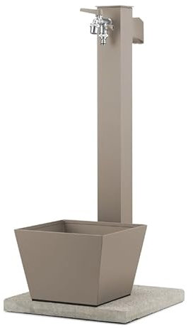 Belfer 42QRRV Fontana a Colonna con Base in Cemento Vaschetta in Metallo Doppio Rubinetto e Gancio Portatubo Colore Tortora