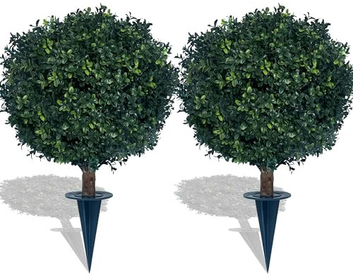 kyesyes Artificial Boxwood Ball Bush 27 Tree UV Resistance Rated with Spike. Easy to Push in The Ground.Plant Looks Great in a Planter Anywhere. Indoor/Outdoor Decor 2 Pack