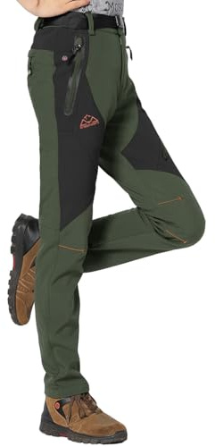Rdruko - Pantaloni da donna impermeabili e caldi, in softshell, per sci e attività all'aperto, con fodera termica, antivento, per l'inverno, verde militare, XXL
