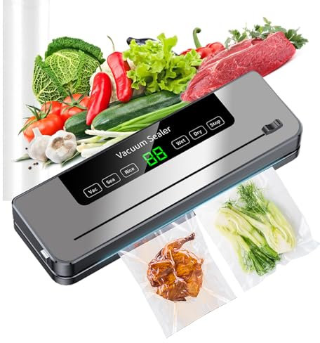 Envasadora al Vacío, ESoundvol 6 en 1, Maquina Envasar al Vacio 65 KPA,con Cortador y Pantalla LED Digital Visible de Cuenta Regresiva Para Alimentos Secos o Húmedos,Incluido 10 Bolsas Vacio Alimentos