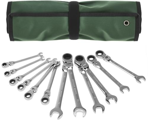 QWORK® 12 Pièces Clés à Cliquet, Cléà Cliquet 8 à 19 mm à Tête Réglable, Cléà Cliquet à 72 Dents, Clés Mixtes en Acier au Chrome Vanadium