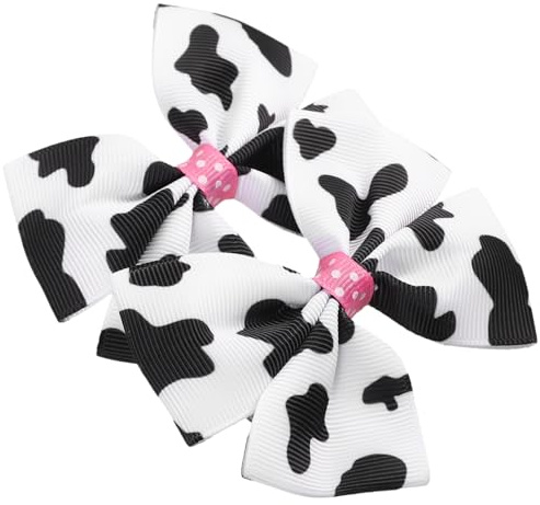 LIFKOME 2piezas Lazos Para Pelo De Niña Con Estampado De Vaca Unidades Clips De De Tela Con Diseño De Moño Accesorios De Cabello Divertidos Para Fiestas y Uso Diario