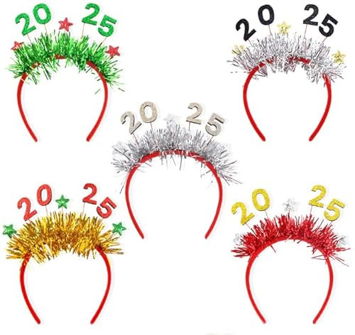 Losuya 5pcs 2025 New Year Stirnband 2025 Jahr Tinsel Head Bopper Kopfschmuck für 2025 Silvester Party Dekorationen