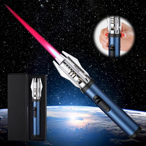 Vegena Briquet Tempête avec Jet Flamme Coupe-Vent - Chalumeau 20cm, Allume Gaz au Butane Rechargeable pour Bougies, Camping, Cuisine (Vendu sans Gaz) (Bleu)
