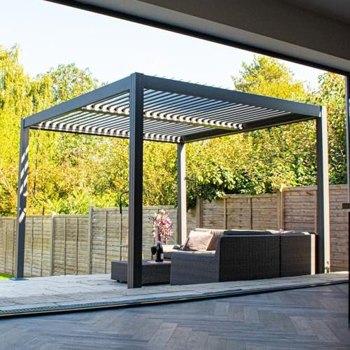 BPS® Deluxe Full Aluminium Pergola | Dual Zone Louvred Roof | Built in Drainage | Clip in Louvres | Garden Canopy | Sun Shade | Anthracite Grey 3x3m
