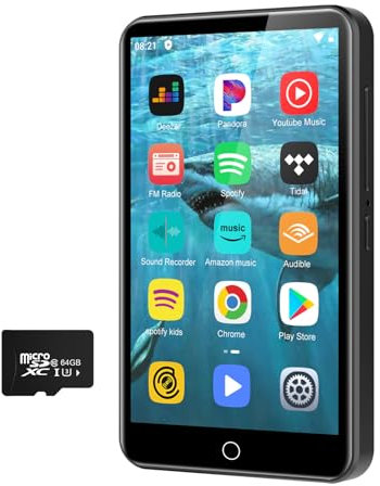 MP3 Player mit Spotify, 4,0 Zoll-Voll-Touchscreen MP4 Player mit Bluetooth und WiFi, HiFi-Sound Digitaler Walkman, Android Musikplayer mit Audible, Deezer, Play Store bis zu 1TB