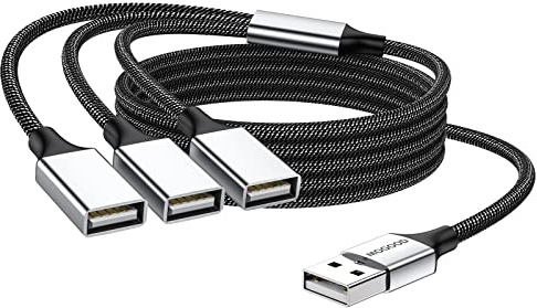 MOGOOD 3 in 1 USB Splitter Cable USB 2.0 Adapter 1 to 3 | USB Extension Cable USB Multiport Charging Data Transfer Laptop Mac