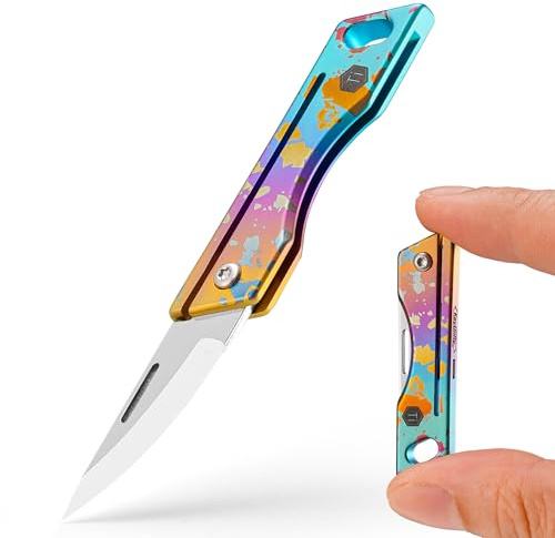 KeyUnity KK06 Titanium Keychain Knife, Lightweight Folding Knife For Daily Cutting Mail, Packages, Ropes, And Tapes(Ink Splash)