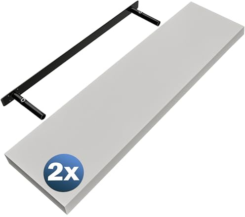 Casaria® 2X Wandregal Holz Weiß Regal mit Halterung 15kg Tragkraft Hängeregal Küche Wohnzimmer Flur Wand Schweberegal Bücherregal Regalbrett Schwebend Matt 90cm