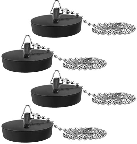 lomdung 4 Piezas Tapón de Bañera, Tapón de Desagüe, Tapón de Lavabo con Cadena de Bolas de 40 CM, Tapón de Lavabo para Desagüe de Ø 44 a 40 MM, Junta Hermética para Desagüe de Bañera Tapones de Lavabo