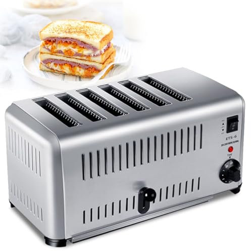 Tostadora Comercial, Tostadora De Pan De Ranuras Anchas Con 5 Configuraciones De Tostado, Tostadora De Acero Inoxidable, Bandeja Para Migas ExtraíBle, FuncióN,Sixpieces