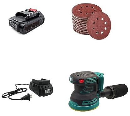 EDEDE Máquina pulidora, lijadora Orbital Lijadora eléctrica sin escobillas de 125mm, Amoladora de Madera Orbital aleatoria, pulidora, lijadora, 3 velocidades para lijar, pulir(1pc Battery 2000mAh)