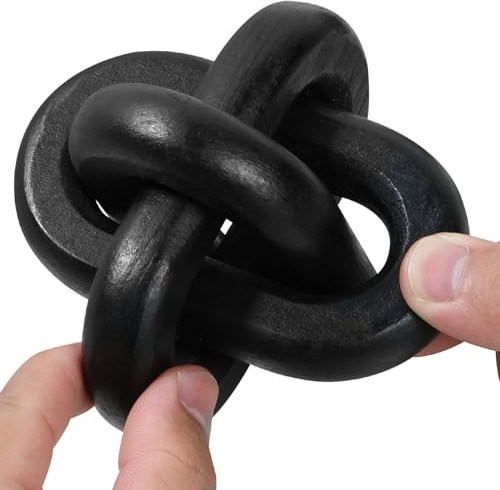 LR Wood Chain Link Decor 3 Link Wood Knot Decor White/Black Wood Knot Art Decorative Wooden Links Knots Rustic Wood Chain Link Decor for Living Room Bedroom Office Decorations 12x12x12cm PQUANYUAN