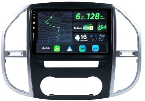 BXLIYER | INTEGRE 4G LTE & Dab| - 6G+128G - Android 16 Autoradio pour Benz Vito 3 W447 (2014-2020) GPS Radio - Carplay Android Auto - Caméra + MIC - 2 Din QLED 10.1 Pouce - Volant WiFi 360-CAM HDMI