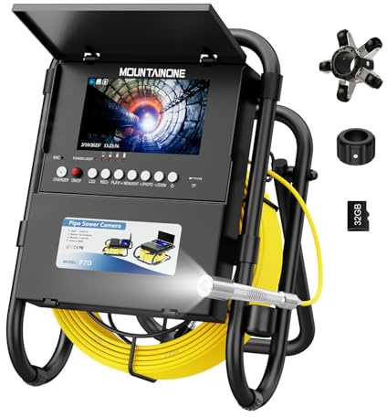 Telecamera per Ispezione tubi 30M, 7'' IPS Telecamera per Fognature con DVR, Videocamera per Ispezione Tubi 12 Luci LED Regolabili IP68 Professionale Endoscopio Camera, Scheda da 32 GB