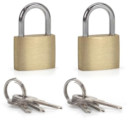 Set med 2 mini nyckellås för bagage, resväskor, ryggsäck, portfölj, förstärkt säkerhet under resor, hänglås i stål och mässing, guldfärg