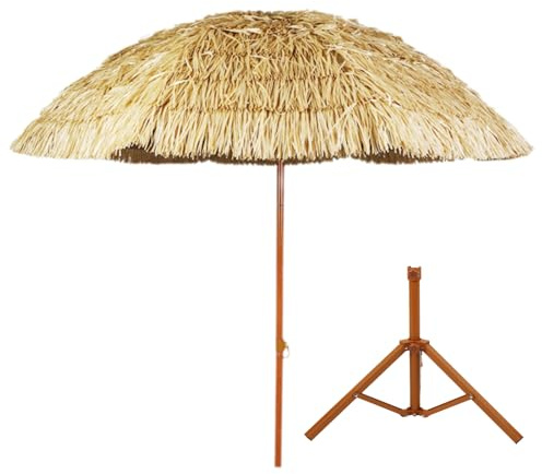 Ombrellone Hawaii,Parasole Hawaiano in Paglia,Ombrellone Hawaiano,Ombrello di Paglia con Base,Ombrellone da Esterno in Paglia,Ombrellone da Spiaggia Pieghevole,Protezione Solare