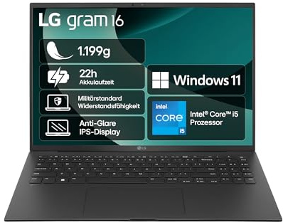 LG, Ordenador portátil de 16 pulgadas, 40,6 cm, Intel i5, 16 GB DDR4, 512 GB Dual SSD, garantía de 24 meses, 2560 x 1600, Dolby Atmos, 16ZB90RU-G.AP55G