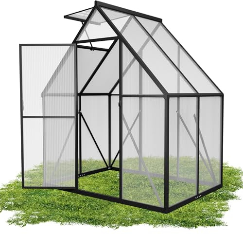 QEENTOE Gewächshaus Aluminium mit Fundament & Dachfenster Tomatenhaus wetterfest rostfrei Treibhaus Anzuchthaus temperaturbeständig Frühbeet Pflanzenhaus für Tomaten, Gemüse & Pflanzen - 125x180x195cm