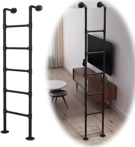 Escalera industrial negra de escape de emergencia de metal para litera y altillo para montar en la pared interior/exterior, 60 cm, 120 cm, 150 cm de altura, fácil instalación