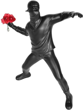 Colexy Banksy Statue – „Der Blumenwerfer“ Figur | Moderne Street-Art Skulptur Schwarz | Abstrakte Kunst Deko Banksy Figur Skulptur für Wohnzimmer, Büro & Sammler