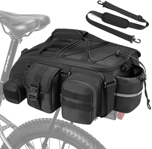 CDYWD 1050D Waterproof Rear Bike Rack Bag, 15L Large Bicycle Trunk Bag with Shoulder Strap for Cycling Commuter Shopping Travel, Bike Back Cargo Rack Bike Saddle Bag for Ebike, MTB, Cruiser, City Bike