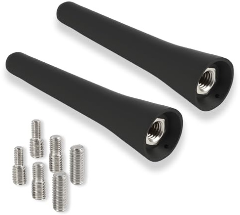 2PCS Mini Antenna Corta Universale per Auto 6.5cm, in Acciaio Inossidabile, Compatibile con Adattatori M4 M5 M6, Resistente e Impermeabile, Segnale FM/DAB Potente e Stabile, Facile Installazione