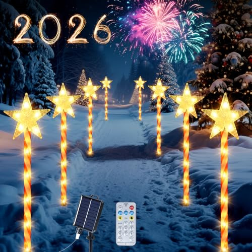 Qoosea 8 Stück Solar Weihnachtsbeleuchtung Außen, 8 Modi 80 LED Sterne Solarlampen Lichterketten mit Zuckerstangen Weihnachtsdeko, Wasserdichte Solarleuchten für Garten Dekorationen für Gehweg