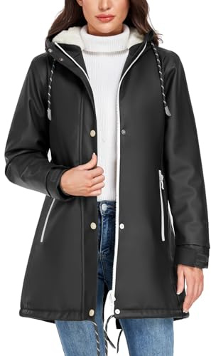 Vancavoo Veste Imperméable Femme Capuche Manteau de Pluie Longue Parka Coupe Vent Vêtements d'Extérieur pour Camping Randonnée,Noir,XXL