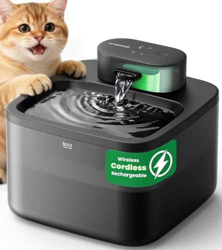 oneisall Fuente inalámbrica para Gatos, Fuente inalámbrica de 2.2L con Sensor de Movimiento, Bomba SilentFlow™ integrada ultrasilenciosa de 20 dB, fácil de Limpiar, Negro