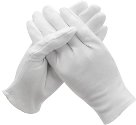 Angoily 12paio Guanti in Cotone Bianchi Per Lavoro Sicurezza e Protezione Leggeri Ed Elastici Adatti Per Giardinaggio Pulizie e Lavori Manuali in Interni Ed Esterni