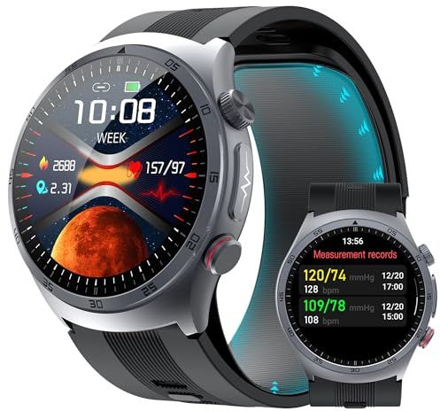 Yowow BIT Blood Pressure Smart Watch with Air Pump Airbag,Voice Broadcast (Answer/Make Calls), 1.43 AMOLED Fitness Tracker, Heart Rate/SpO2/Temperature/Sleep Monitor/Pedometer, Data Sharing