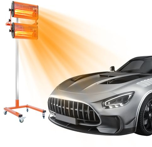 2000W Car Infrared Paint Heating Heater Lamp Spray Baking Workshop Curing Dryer With Stand Light Vprofessional Drying Automotive Dual 1000W Lamps 0-60 Min Timer Adjustable Height For Auto Body Repair