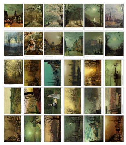 HOSTEESSCHOICE Beautiful Art Postcards set of 30 England Artist John Atkinson Grimshaw Post card variety pack Famous Painting Scenery