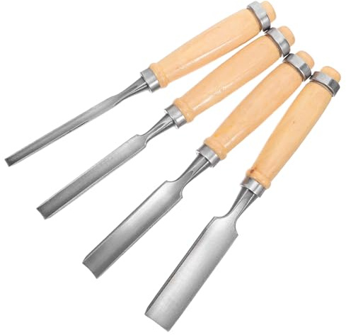 SOPOTUTU Set di Utensili per Intaglio del Legno 4 Pezzi Lame Semicircolari 6-24mm, Scalpelli per Scolpire in Acciaio Resistenti per Falegnami e Principianti, Kit per Lavori di Precisione