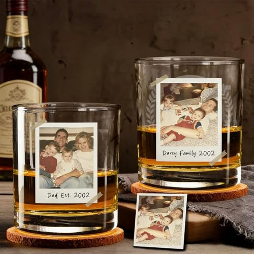 UIDMEN Bicchiere da whisky personalizzato con foto uomini, 325 ml bicchiere bourbon con nome, carica foto, idea regalo per uomini, papà, mariti, amici, sposi, bomboniere