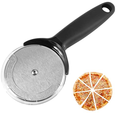 Pizzaschneider aus Edelstahl mit Rutschfestem Griff, Pizzarad mit Scharfer Edelstahlklinge, Pizzaroller Rostfreier Edelstahl, Pizza Schneiden mit Klingenschutz, für Pizza, Kuchen, Waffeln, Teig, Mehr