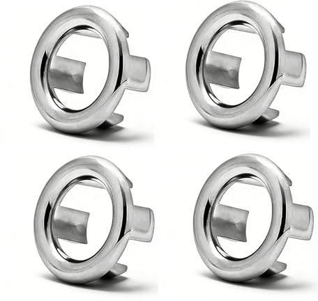 4 Pack Sink Overflow Rings, Chrome Plated Round Basin Overflow Covers, 22-24mm Universal Fit Bathroom Kitchen Sink Hole Trim Caps, Easy Install Drain Hole Spares