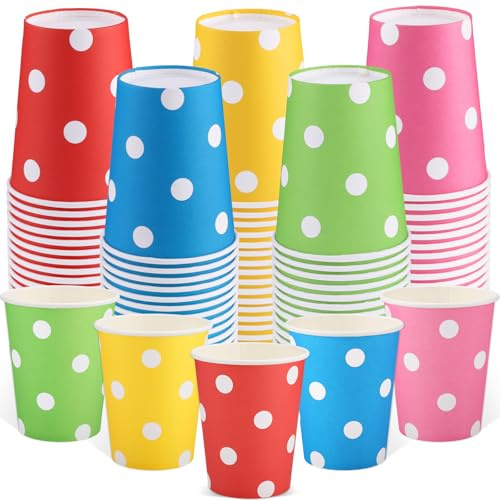 NatNarr 100 Pappbecher 260 Ml, Bunt, Einweg Partybecher, 5 Farben | Dickes Papier, Für Heiße & Kalte Getränke, Ideal Für Geburtstag, Hochzeit, Candybar & Feiertage