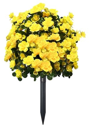 Generisch Fiori di azalea artificiali con picchetti, decorazione da giardino, tessuto di seta, resistente alle intemperie, decorazione per cortile, accessori per matrimoni (giallo, 58 cm)